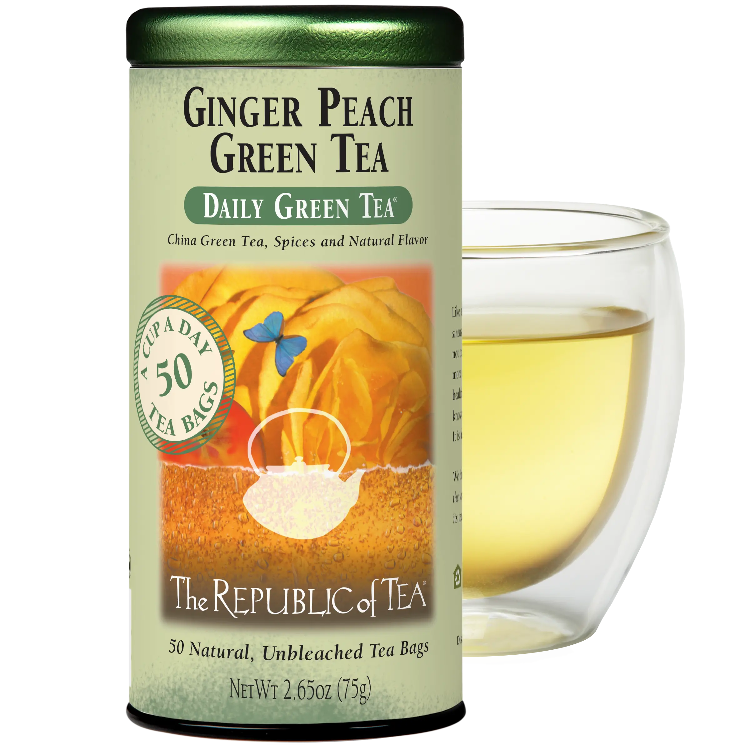 The Republic of Tea - Ginger Peach Green Tea, Flavored Fruit Tea, 50 Tea Bags
