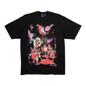 Vlone x Juice Wrld Cosmic Racer Logo Short Sleeve Tee Shirt Black Multi