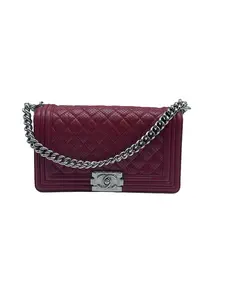 Pre-owned CHANEL Perforated leather Shoulder Bags Authentic Boy Shoulder Bag Red, Good Condition, S010260302036