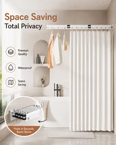 Set of 5 foldable shower curtains, portable rollable space divider, wall-mounted telescopic folding clothes drying rack, space-saving shower curtain storage rack, balcony clothes drying rack