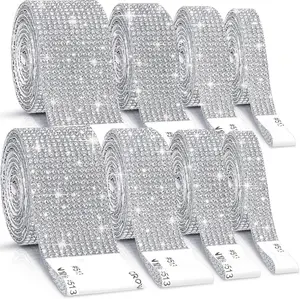 8Rolls Self Adhesive Crystal Rhinestone Ribbon Diamond Bling Ribbons Wrap Mesh Glittering Sticker Roll for Arts Crafts Wedding Birthday DIY Event Car Phone Decoration