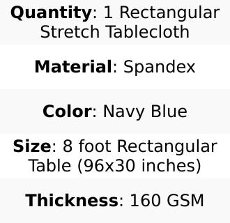 Stretch Spandex 96"x30" Rectangle Table Cover Navy Blue - Durable Form-Fitting Tablecloth
