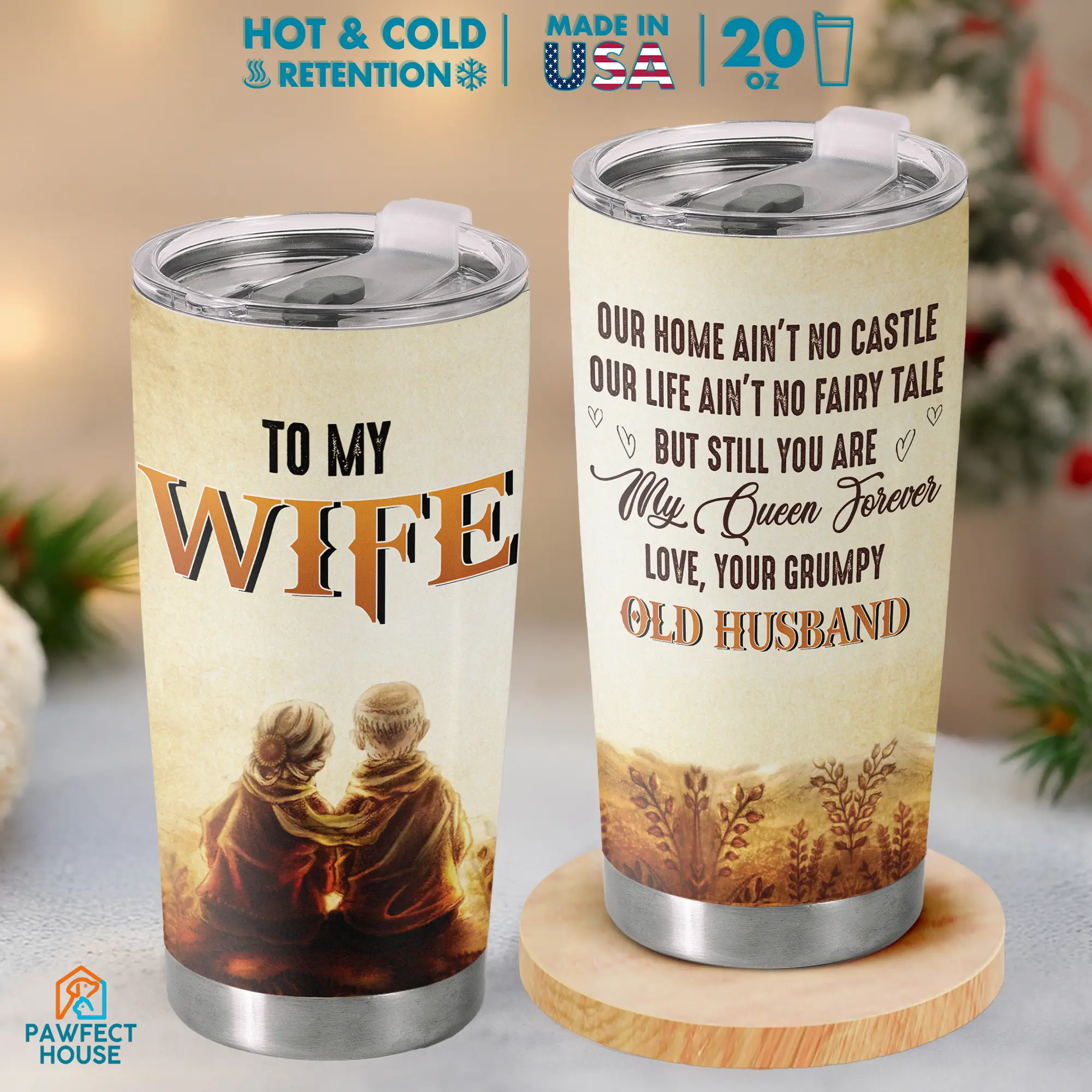 Pawfect House My Queen Forever 20 Oz Stainless Steel Tumbler - Anniversary Gift From Grumpy Old Husband To Wife, Romantic Travel Cup For Her Drinkware