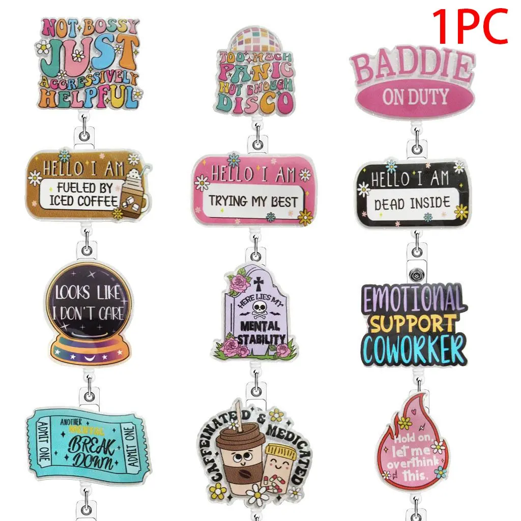 Cartoon Pattern Retractable Badge Holder, 1 Count Acrylic Name Badge Clip, Suitable for Nurses, Working Professionals, Volunteers, and Office Workers, Badge Reels Retractable