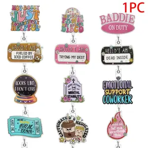 Cartoon Pattern Retractable Badge Holder, 1 Count Acrylic Name Badge Clip, Suitable for Nurses, Working Professionals, Volunteers, and Office Workers, Badge Reels Retractable