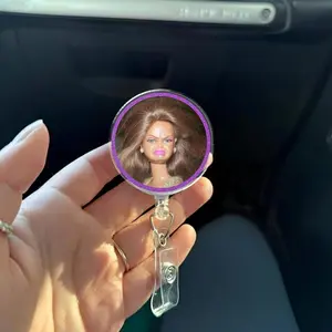 Disgusted Doll Face Badge Reel, Retractable ID Clip, Acrylic Accessory