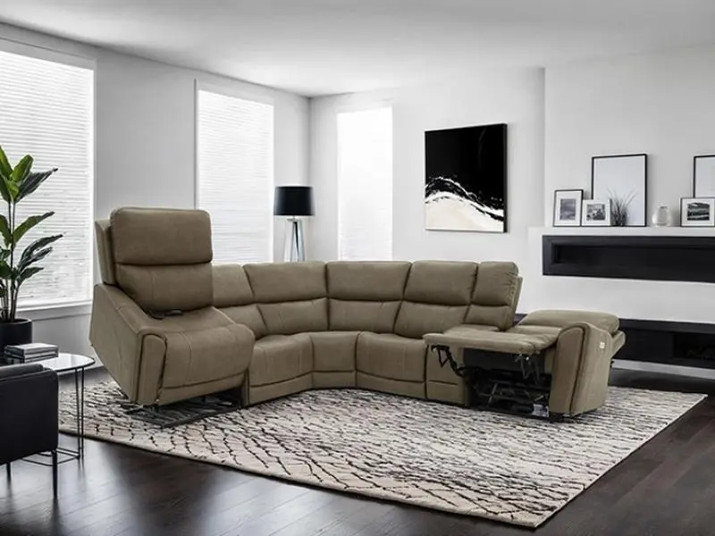 Orpheus Brown Fabric Sectional Recliner Sofa Set FM68100BR-SECT-LC, 3-Pc with Power Motion Recliners, Lift Chair & Adjustable Headrests for Modern Living Room Design, Recliner Sofa Sets