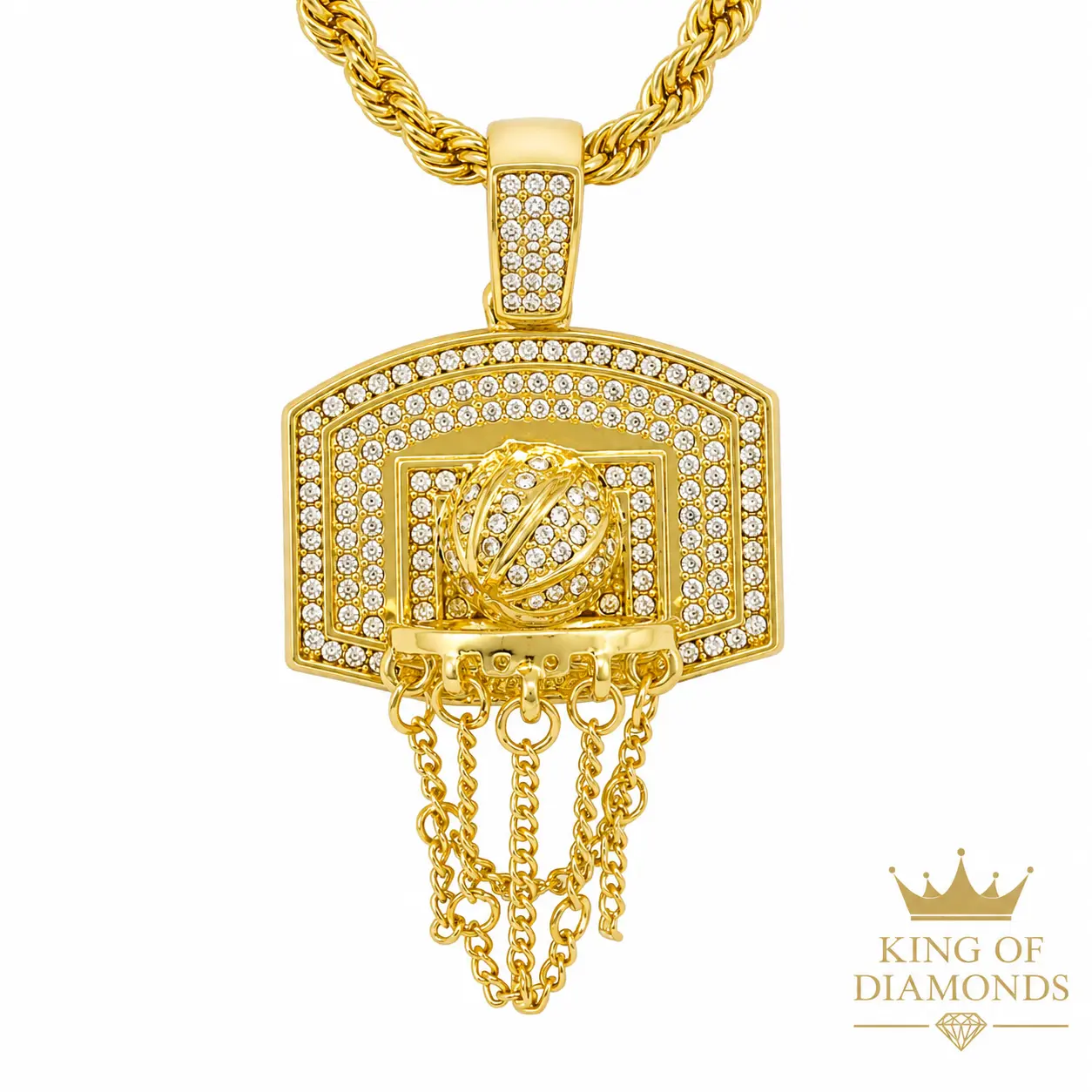 Statement Basketball Pendant Necklace for Women, 24 in Plated Alloy Long Rope Chain with Simulated Gems, Casual Lightweight Jewelry, Jewelry For Women, No Warning Applicable, Bold Plated