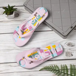 Ladies' fashionable shoes,EVA flip flops, pink slippers, open toe flip flops, thick soled wear-resistant and comfortable sandals, suitable for beach surfing and indoor wear on vacation