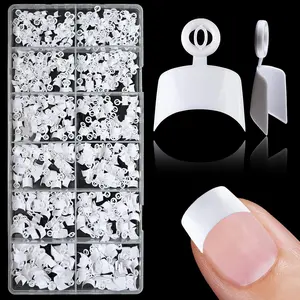 White Square Press on Nails, 600PCS Short Gel Nail Tips, Acrylic Nail Tips Square Fake Nails, 12 Sizes Half Cover Soft Gel Nails Tips Kit for False Nails Extension Artificial Fingernails -D