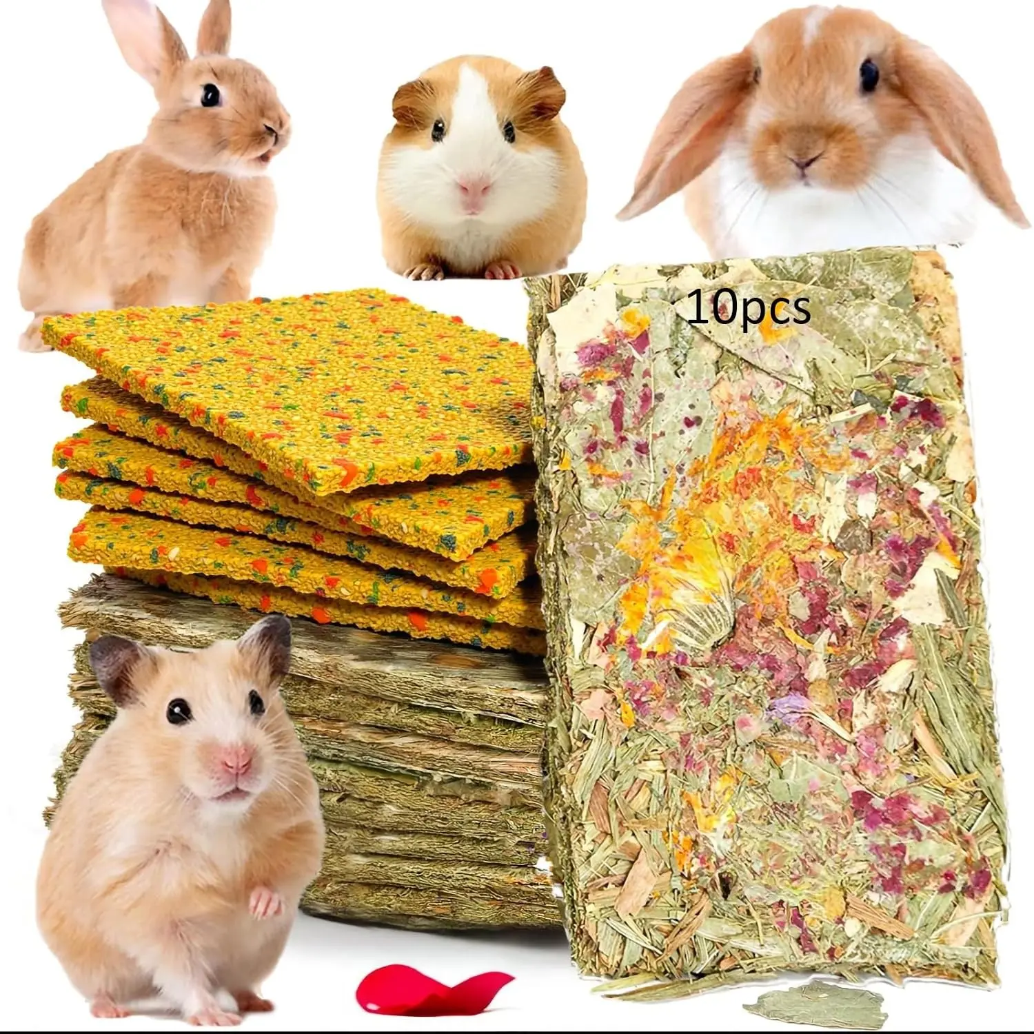 Rabbit Chew Toys 10pcs 2 in 1 Timothy Hay Treats Guinea Pig Snacks | Bunny guinea pig crisp treats. Timothy hay chips, hamster chinchilla gerbil enrichment snacks for daily play
