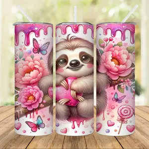 1 Piece Cute Sloth Stainless Steel Flask - 20 oz Insulated Straight Water Bottle with Lid and Straw, All-Season Kitchenware Drinkware for Outdoor Travel, Flasks