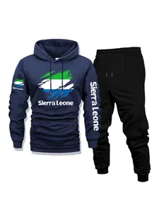 Men's Casual Hoodie & Pants Set, Sierra Leone Print - Comfortable, Versatile & Breathable for Daily Wear, Outdoor Activities, Front Kangaroo Pocket, Machine Washable, Fleece Lined 2-Piece Set for Fall & Winter, Perfect as a Surprise Gift