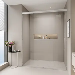 56-60 in. W x 72 in. H Double Sliding Shower Door, Semi-frameless Bypass Bathroom Sliding Door with 1/4" (6mm) Tempered Glass for Walk-in Shower, Brushed Nickel 24D03-60BNX    RR