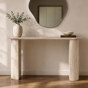 55.12 Inch Faux Marble Pattern Console Table for Living Room, Narrow Sofa Table with MDF Pedestal Base, Modern Entryway Table for Hallway Entrance, Scratch Resistant Waterproof, Easy Assembly, marble Color Options, MDF Material