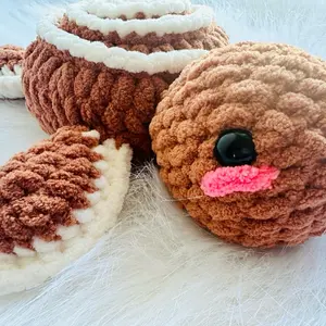 Cinnamon Roll Crochet Turtle - Soft and Plush Design with Brown and Cream Colors and Black Eyes