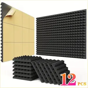 12PCS/1Pack Self-Adhesive Soundproof Wall Panels Acoustic Foam Tiles Noise Reduction Home Studio Bedroom Sound Deadening Stick