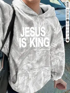 Unisex Casual Tree Print Hoodie Pullover, Long Sleeve Loose Fit, Letter Print, Fall & Winter Fashion, Daily Wear Streetwear