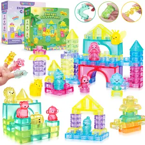 Craftspot Soft Jelly Blocks, 40+ Pcs Sensory Building Blocks, Squishy and Stress-relief, Early learning Toy with Station, Stretchable & Stackable Tactile Toys, Preschool Creative Creation STEM ADHD-Free and Bathtoy for Kids summerwins