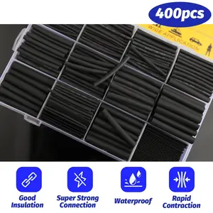 400Pcs 3:1 Heat Shrink Tubing Kit Marine Grade Adhesive Lined Dual Wall Wire Cable Sleeve Waterproof Black Insulation Tube Assortment for Boat Car Electrical Repair