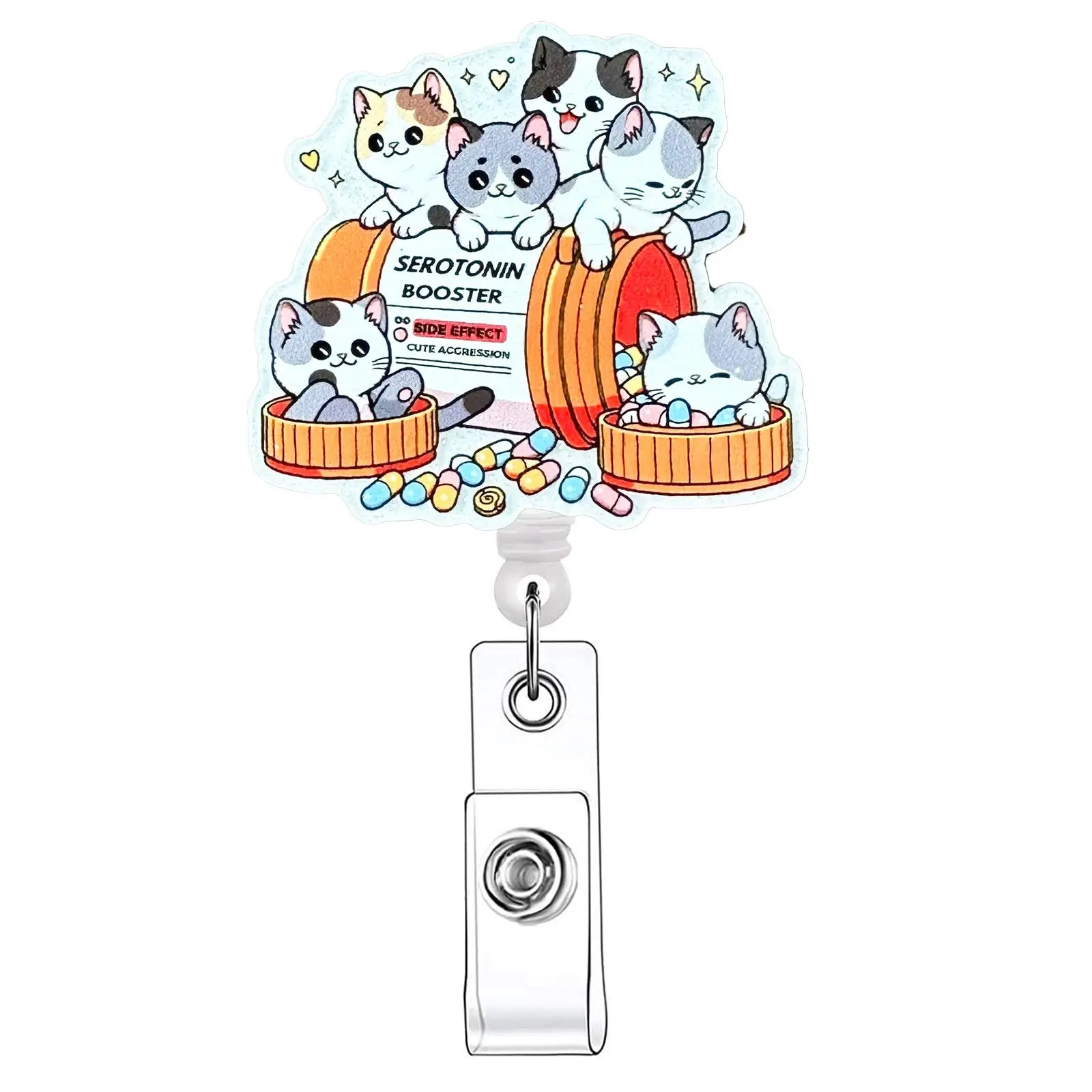 Cute Cat Pattern Retractable Badge Reel, Animal Shaped Badges, Acrylic ID Holder with Clip Badge Buddy Nursing for Nurses, Doctors, Students & Office Staff, Badge Accessories