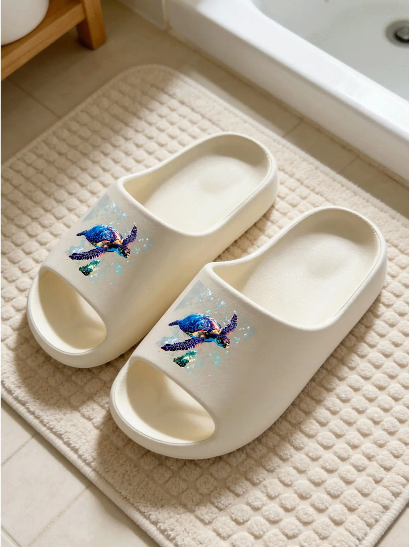 Ocean Turtle Print Thick Sole Sandals, Non-Slip Bathroom Slippers, Casual Eva Material, Medium Width, All-Season Comfort