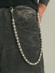 1pc Imitation Pearl Pants Chain, Unique Hip Hop Punk Pants Decor, Unisex Fashion Accessory for All Seasons