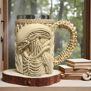 Alien-Themed Reusable Washable Stainless Steel Tumbler Mug - 3D Xenomorph Design, Durable Resin, No Assembly Required, Ideal for Sci-Fi Enthusiasts, Halloween Decor