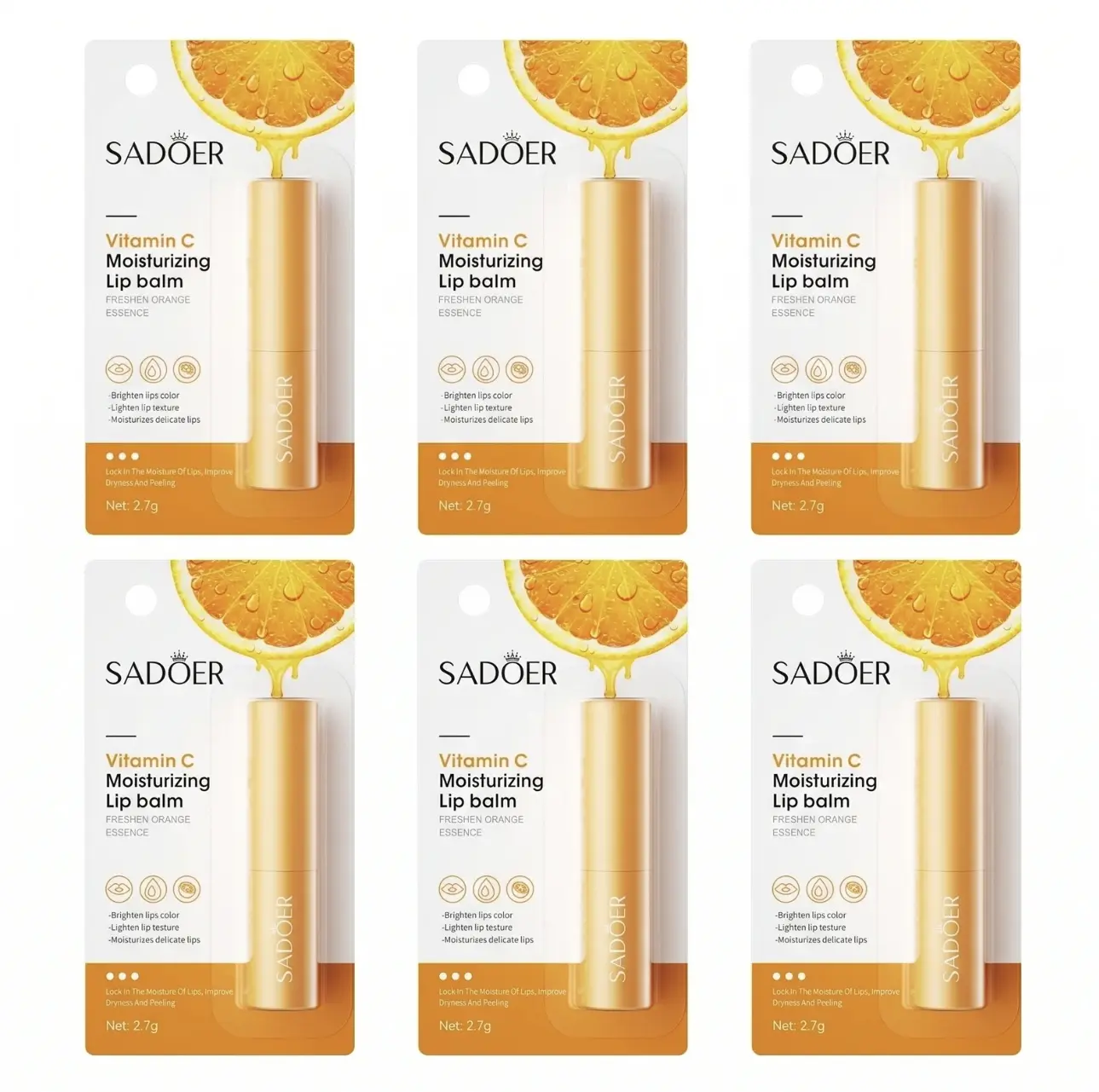 Moisture-Boosting Vitamin C Orange Lip Balm Stick, Citrus Plant Extract Lip Care, Non-Sticky Texture for Daytime Wear & Overnight Nourishment