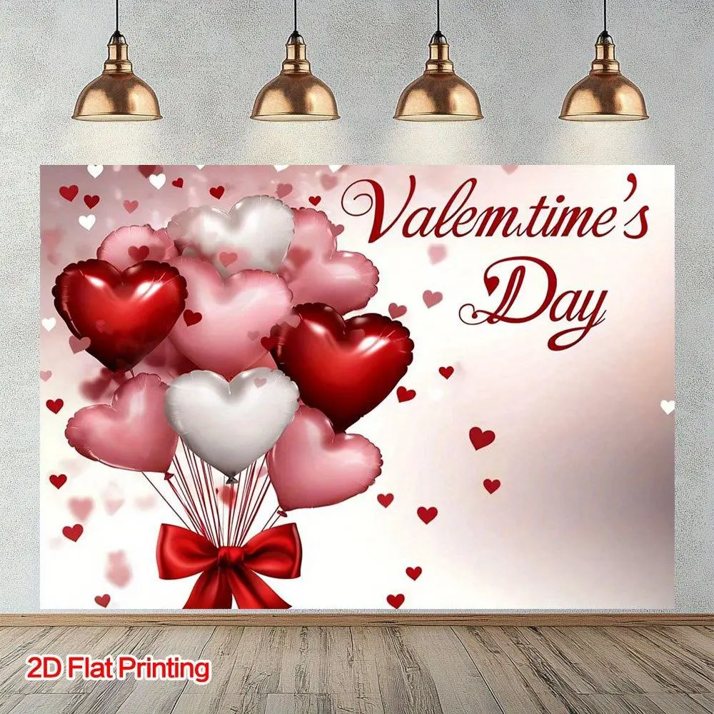 1PC Reusable Polyester Valentine's Day Heart Balloon Door Banner - 2D Flat, Heart Bow Design Romantic Decor, Indoor-Outdoor Party Hanging Cloth, Home Festive Supplies Backdrop