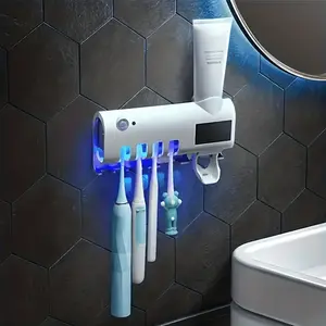 Wall-Mounted Toothbrush Holder & Dispenser – Solar-Powered, Rechargeable, 4 Slot Bathroom Organizer, Home Accessories & Gadgets