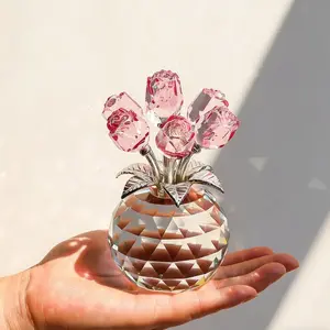 Extra Long 13cm Hot-Selling Crystal Rose Flower Ornament Craft Gift for Wife Girlfriend Valentine's Day, Birthday Romantic Rose Gift Very Fashionable Home Decoration