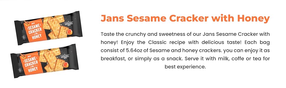Jans Sesame Cracker with Honey 5.64 oz, Sesame Cracker 8-Pack, Classic Recipe With Delicious Taste