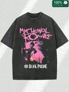 Men's Chemical Romance The Parade Letter Print Wash Tee Casual Comfy Fitted Short Sleeve T-shirt for Daily Wear All Seasons Crewneck Top - Womenswear, Style