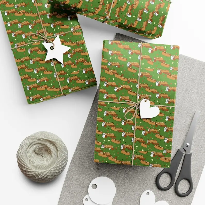 The Hallo-weiner by Dave Pilkey Wrapping Paper, Funny Halloween Gift Wrap with Spooky Holiday Decor, Goth Gift Wrap, Creepy Wrapping Paper