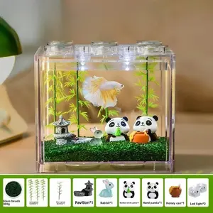 Betta fish aquarium building block barrel fish tank acrylic home living room creative shape ecological small fish tank Terrarium Aquatic Lime Fish Tank Stand Water Tank