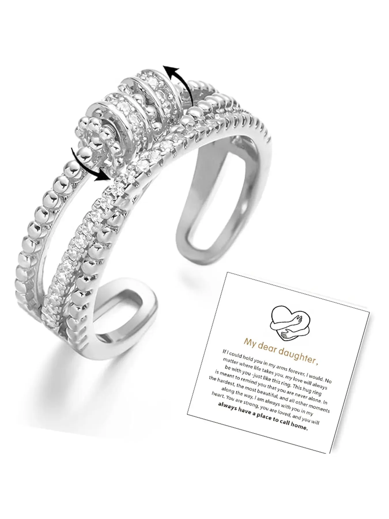 Rotatable Stress Relief Fidget Ring for Women, Adjustable Anxiety Relief Ring, Birthday Gift, Jewelry Gift for Daughter, Includes Card, Christmas Gift