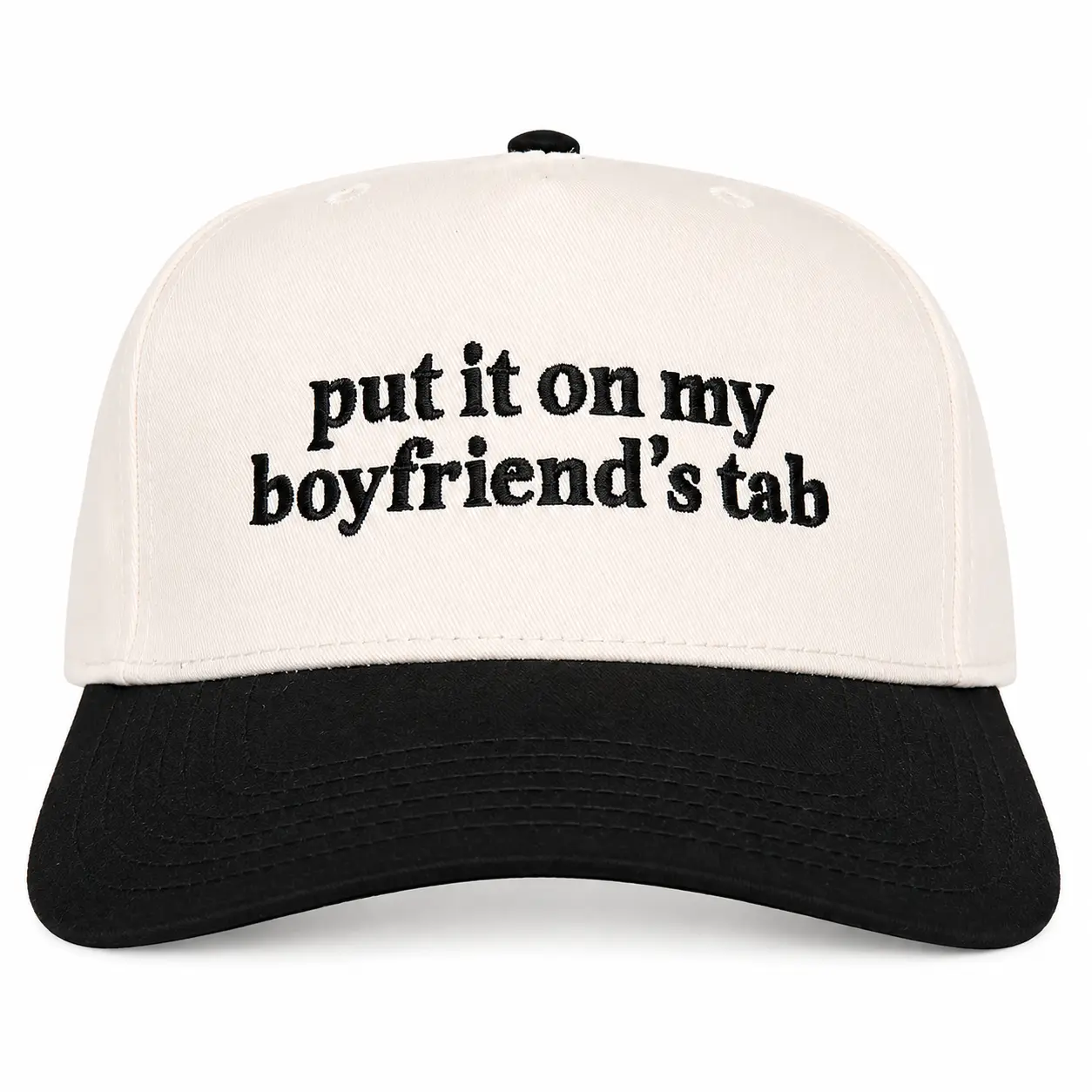 Put It On My Boyfriend’s Tab Vintage Hat – Two-Tone 5 Panel Baseball Cap| Trendy Funny Statement Hat for Women Casual Hat Black Cap