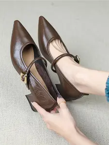 Women's Mary Jane Flat Shoes, 2026 New Pointed Toe Single Shoe, Vintage One Strap High Quality, Elegant Comfortable Commuter Shoes, Rubber