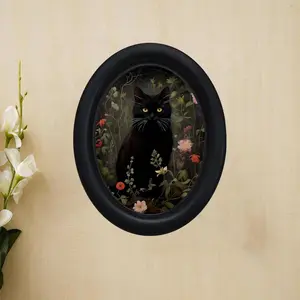 Bohemian Vintage Cat with Floral Decor, Home and Office Halloween and Thanksgiving Decoration, Boho Style for Holidays