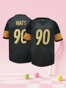 Pittsburgh #90 Embroidered Football Jersey,V-Neck Breathable Short Sleeve Sportswear For Outdoor Training Unisex All Season Wear