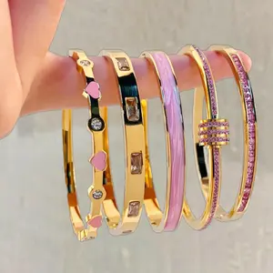 5-Piece Waterproof Titanium Steel Bracelet Set, Rhinestone Design, 18K Gold Plated, Versatile Bracelet, Unisex Elegant Jewelry, Stackable Bracelets, Fashion Bracelet