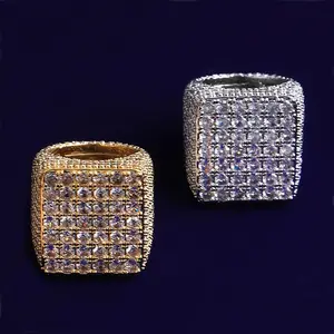 European And American Style Hip-Hop Zircon Square Ring, Real Gold Plated, Fashionable And Unique, High-End Feel For Trendy Individuals