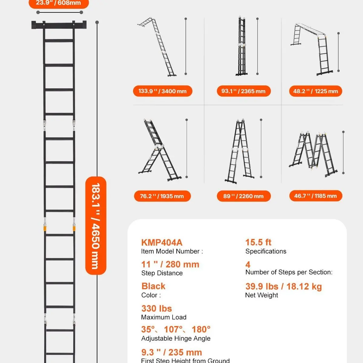 4 Step - 15.5 FT with Scaffold Board - Black