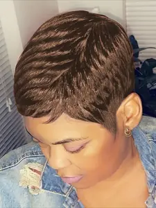 Pixie Cut Wig for Women Curly Wave Wig Halloween Wig Full Machine Made Wig 150% Density 6 Inch