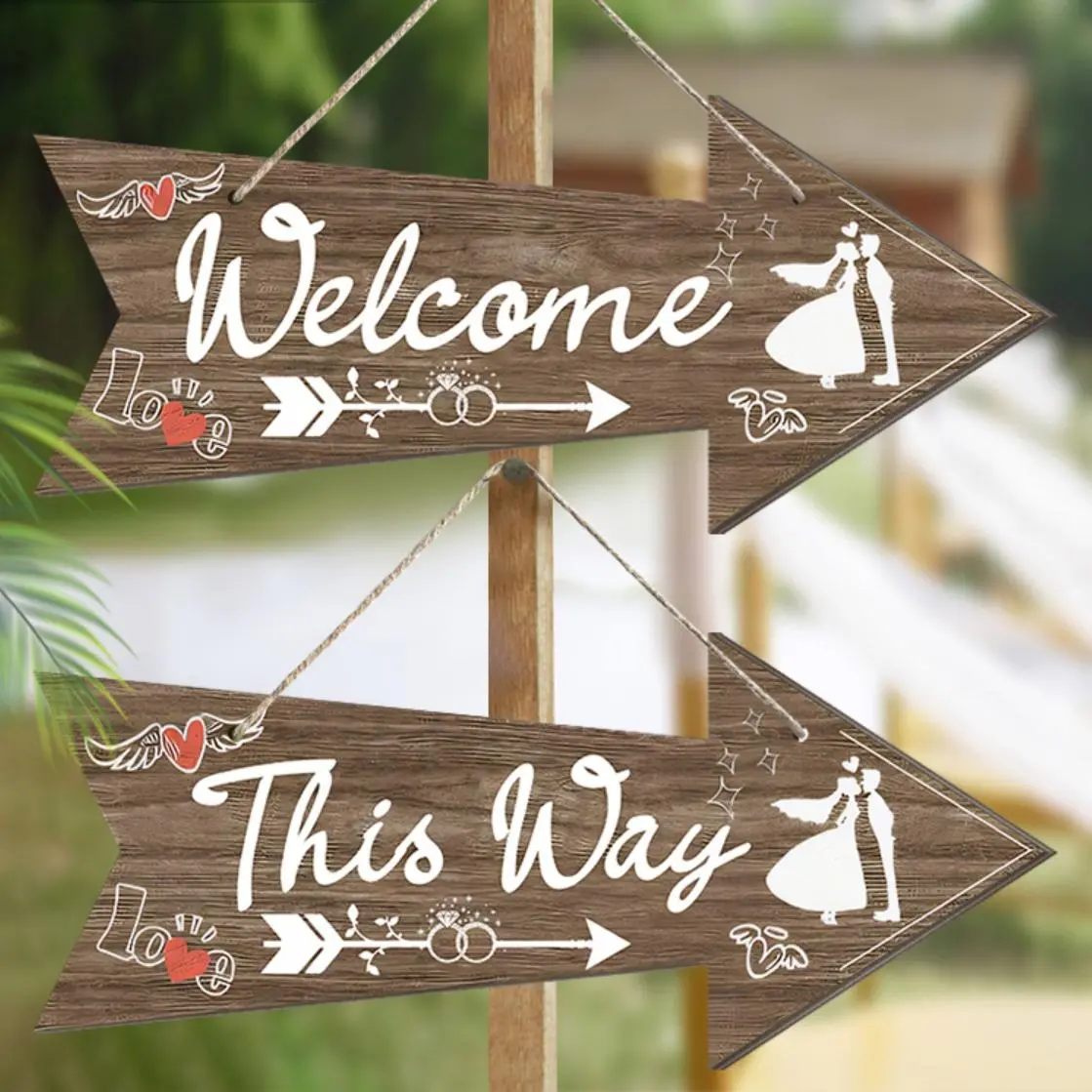 Wooden Wedding Sign, 2 Counts/set Welcome To Our Wedding Wooden Decorative Plaque, Rustic Farmhouse Design, Lawn Yard Sign Wedding Decoration, Fence Decoration, Wall Decoration, Door Decoration, Wooden Home Sign