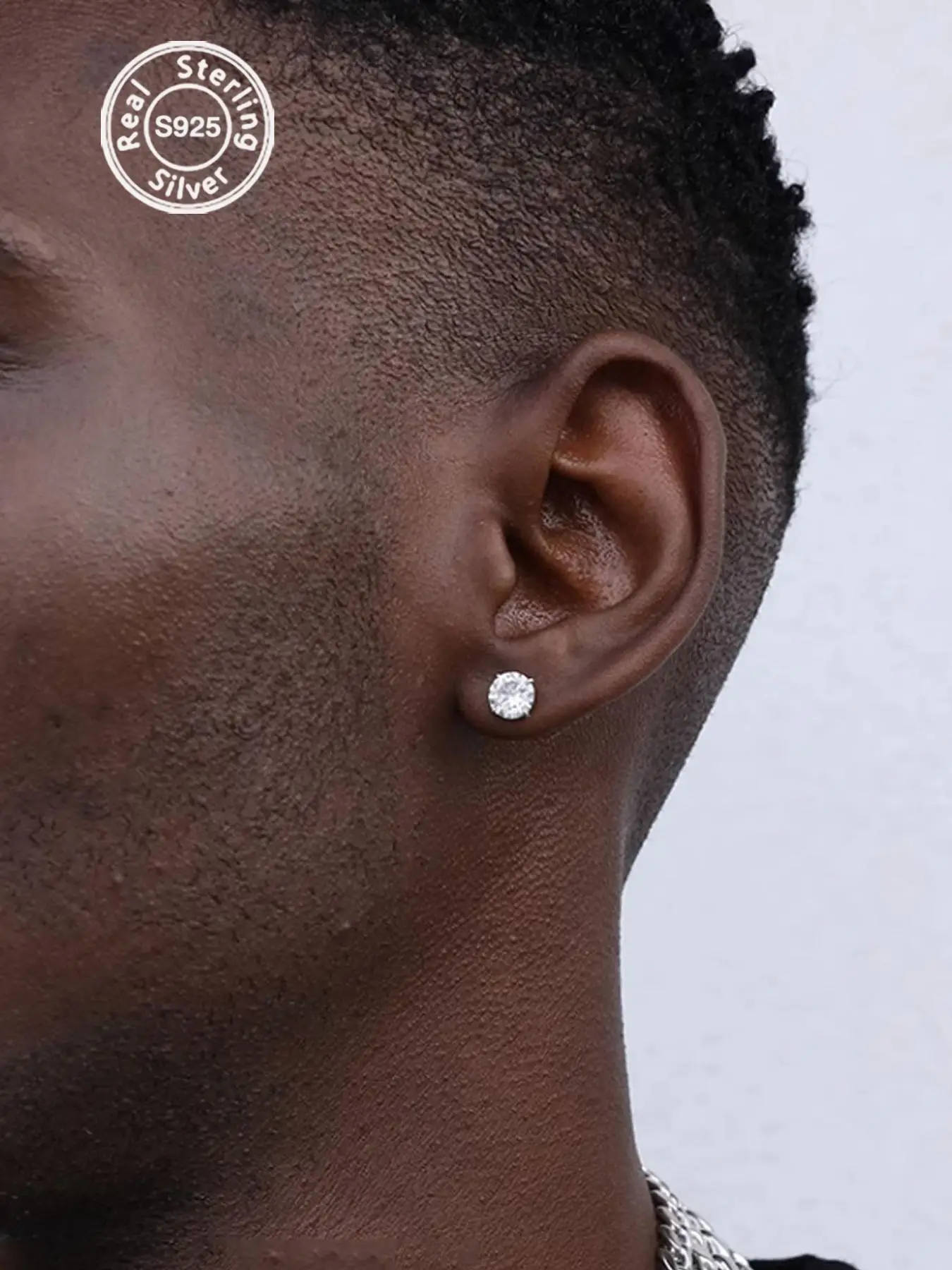 925 Sterling Silver Men's Trendy Hip Hop Rhinestone Decorated Studs Earrings for Party, Daily Clothing Decor, Jewelry for Birthday Gift