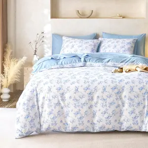 - Cottagecore Comforter Set, Floral Vtage Flower Shabby Chic  Aesthetic for Women Teen Girls, Soft Lightweight Dorm Beddg, 3 count, Light Blue, Tw/Tw XL Size