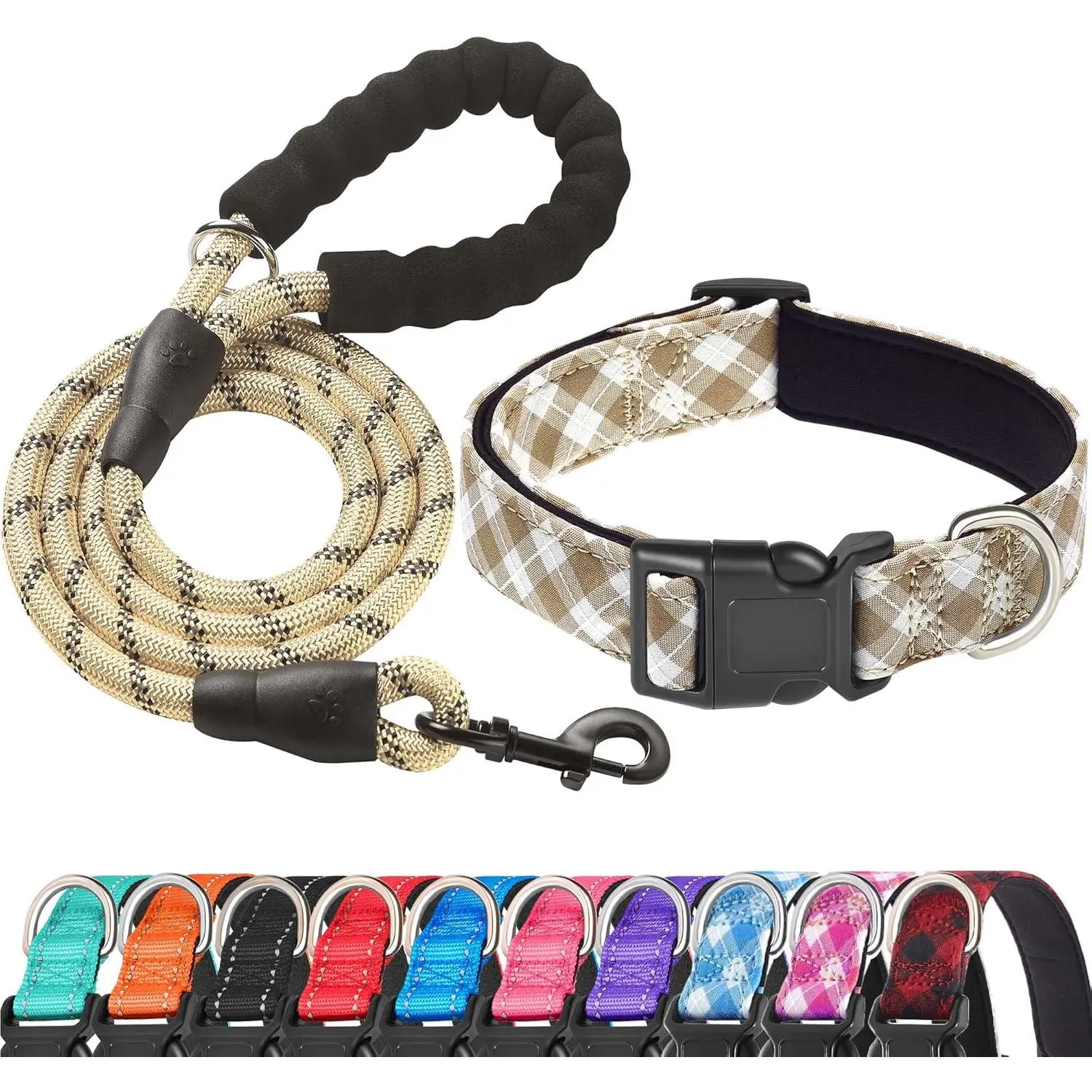 Vanilla Plaid Collar+Leash