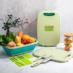 HI NINGER Multipurpose Cutting Board, 9-in-1 Multi-function Cutting Board Basket, Foldable Cutting Board with Colander, Multipurpose Cutting Board Kitchen Vegetable Washing Basket, Camping Cutting Board, Suitable for Camping, Picnic, BBQ, RV, etc.